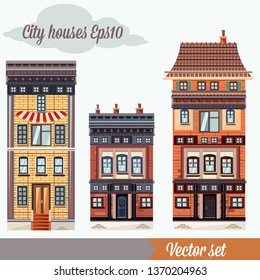Set of vector flat city houses in high detailed style for design
