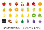 Set of vector flat color icons. Collection of fruits and berries. Modern minimalistic design