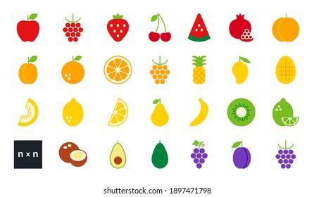 Set of vector flat color icons. Collection of fruits and berries. Modern minimalistic design