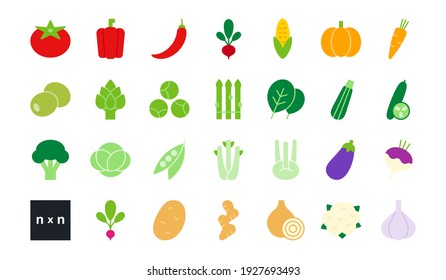 Set of vector flat color icons. Vegetables isolated on white. Modern design. Healthy food and vitamins