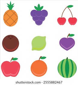 Set of vector flat color icons. Collection of fruits. Modern minimalistic design.