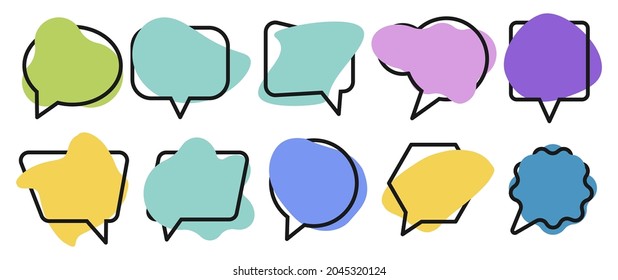 Conjunto de vector de colorido plano, forma de burbuja de voz. Ilustración vectorial. Eps 10.