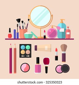 Set of vector flat cosmetics, make up icons