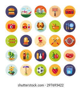 Set of vector flat design barbecue and summer picnic icons and infographics elements