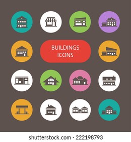 Set of vector flat design buildings pictograms