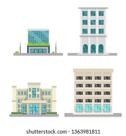 Set of vector flat design buildings.Company buildeing with isolated white background.Vector illustration.Modern buildings set.