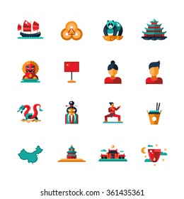 Set of vector flat design China travel icons and infographics elements with landmarks and famous Chinese symbols 