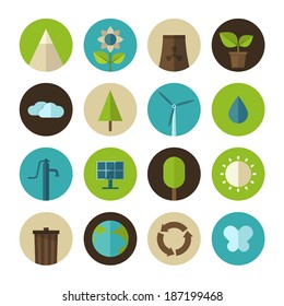 Set of vector flat design concept icons for ecology and environment