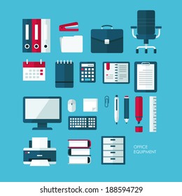 Set Of Vector Flat Design Concept Icons Of Office Equipment 