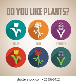 Set of vector flat design concept icons for flowers 