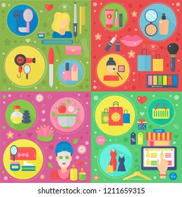 Set of vector flat design concepts icons of beauty, fashion, cosmetics and shopping.