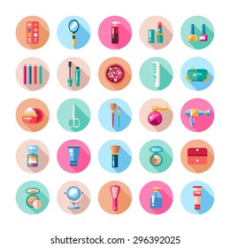 Set of vector flat design cosmetics, make up icons and elements