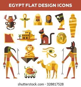 Set of vector flat design Egypt travel icons and infographics elements with landmarks and famous Egyptian symbols 