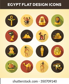 Set of vector flat design Egypt travel icons and infographics elements with landmarks and famous Egyptian symbols 