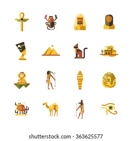Set of vector flat design Egypt travel icons and infographics elements with landmarks and famous Egyptian symbols 
