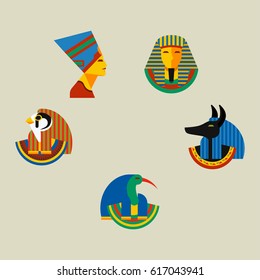 Set of vector flat design egypt travel icons culture ancient elements illustration.