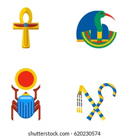Set of vector flat design egypt travel icons culture ancient elements illustration.
