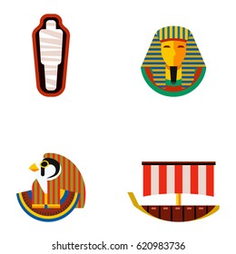 Set of vector flat design egypt travel icons culture ancient elements illustration.