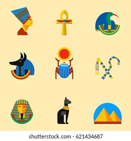 Set of vector flat design egypt travel icons culture ancient elements illustration.