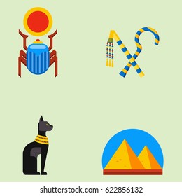 Set of vector flat design egypt travel icons culture ancient elements illustration.