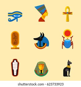 Set of vector flat design egypt travel icons culture ancient elements illustration.