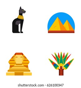 Set of vector flat design egypt travel icons culture ancient elements illustration.