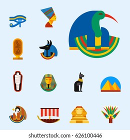 Set of vector flat design egypt travel icons culture ancient elements illustration.