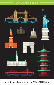 Set Of Vector Flat Design Famous World Landmarks Icons