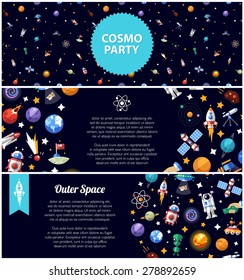 Set of vector flat design flyer sof space icons and infographics elements