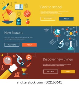 Set of vector flat design flyers, headers, banners of college icons, infographics elements. Back to school