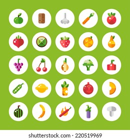 Set of vector flat design fruits and vegetables icons