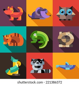 Set Vector Of Flat Design Geometric Animals Icons