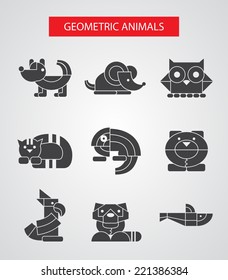 Set vector of flat design geometric animals icons