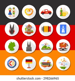 Set of vector flat design Germany travel icons and infographics elements with landmarks and famous national symbols  and header with Hamburg