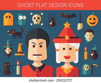 Set of vector flat design ghost icons