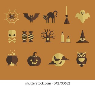 Set of vector flat design Halloween icons