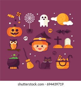Set of Vector Flat Design Halloween Icon
