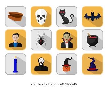 Set of vector flat design Halloween icons with long shadows Vol 1