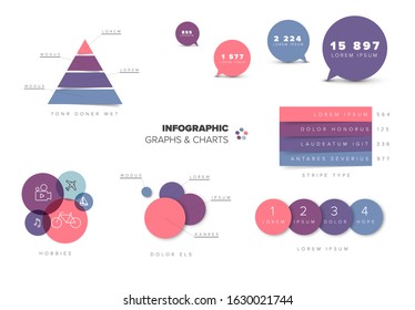 Set of vector flat design infographics statistics charts and graphs