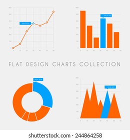 Set of vector flat design infographics statistics charts and graphs - blue and red version