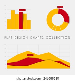 Set of vector flat design infographics statistics charts and graphs - yellow and red version