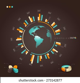 Set of vector flat design infographics statistics charts and graphs - on brown background
