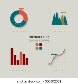 Set of vector flat design infographics statistics charts and graphs - retro color version