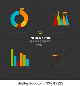 Set of vector flat design infographics statistics charts and graphs - part 1 of my infographic bundle, dark version