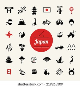 Set of vector flat design Japanese icons