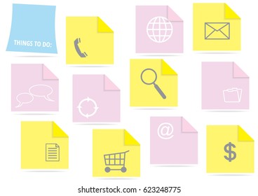 set of vector flat design paper stickers with modern icons