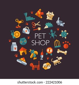 Set of vector flat design pet shop icons