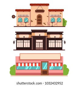 Set of vector flat design restaurants. Flat building