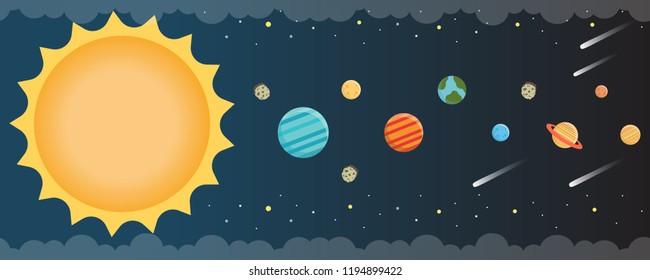 Set of vector flat doodle cartoon icons planets of solar system. Children's education.