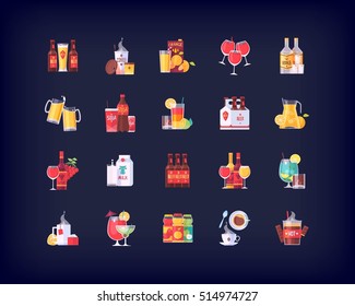 Set of vector flat drinks and beverages icons